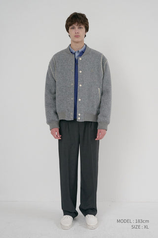 UNISEX BOUCLE WOOL VARSITY JACKET MELANGE GREY