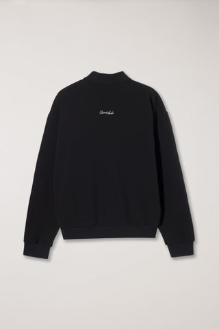 UNISEX LEATHER LOGO COLLARED T-SHIRT BLACK