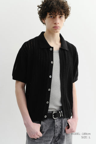 CROCHET COLLARED CARDIGAN BLACK