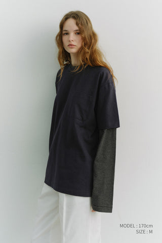 UNISEX LAYERED SET-UP T-SHIRT NAVY BLACK STRIPE