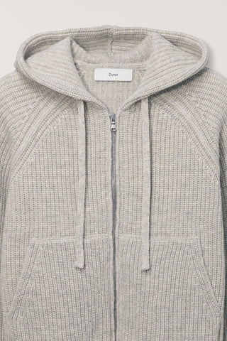 UNISEX HOODED KNIT CARDIGAN LIGHT MELANGE GREY
