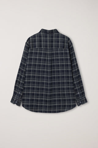 UNISEX CHECKED FLANNEL BD SHIRT NAVY GREY