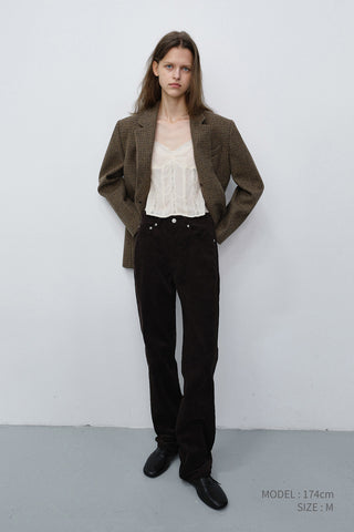 UNISEX CLASSIC 2 BUTTON WOOL BLAZER BROWN CHECK