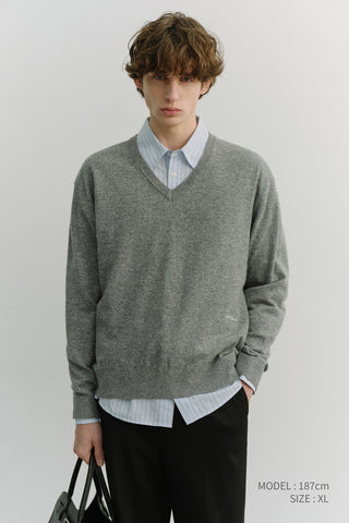 UNISEX SOFT V-NECK SWEATER MELANGE GREY