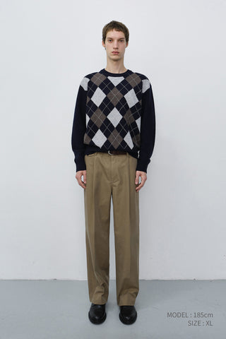 UNISEX ARGYLE CREWNECK SWEATER NAVY