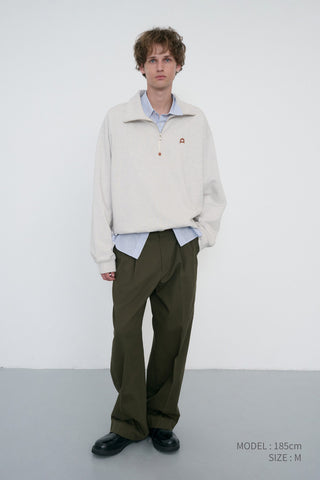 DOUBLE PLEATED WIDE CHINO SLACKS KHAKI
