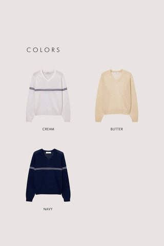 UNISEX V-NECK STRIPED SWEATER CREAM