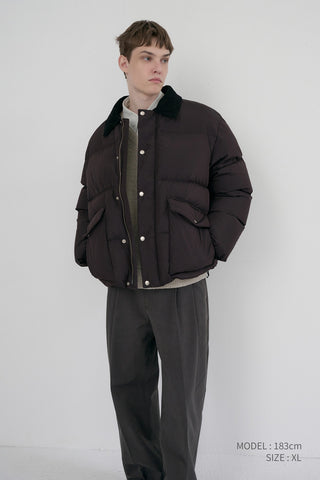 UNISEX COLLARED GOOSE DOWN JACKET DEEP BROWN