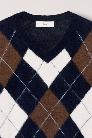UNISEX HAIRY ALPACA ARGYLE SWEATER NAVY