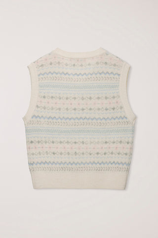 UNISEX CRAFTED V-NECK KNIT VEST CREAM
