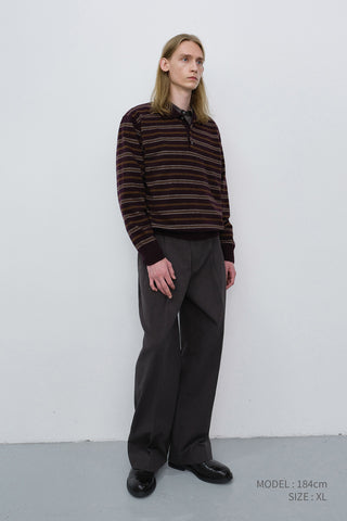 UNISEX COLLARED STRIPED SWEATER BROWN