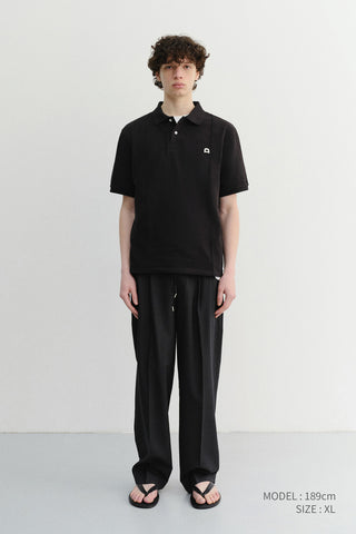 UNISEX LEATHER LOGO POLO SHIRT BLACK