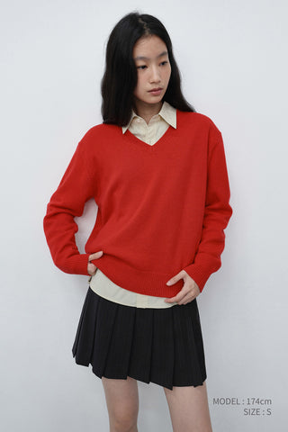 UNISEX CASHMERE V-NECK SWEATER RED
