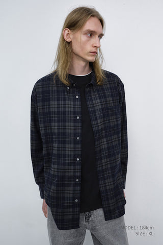 UNISEX CHECKED FLANNEL BD SHIRT DARK NAVY
