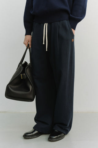 UNISEX LEATHER LOGO WIDE SWEAT PANTS FRENCH NAVY