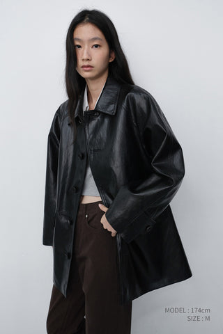 UNISEX LILY ALTER-LEATHER HALF JACKET BLACK