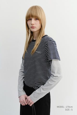 ESSENTIAL STRIPE LOGO T-SHIRT NAVY CREAM STRIPE