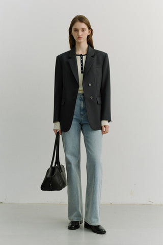 ESSENTIAL 2 BUTTON WOOL BLAZER MIDNIGHT NAVY