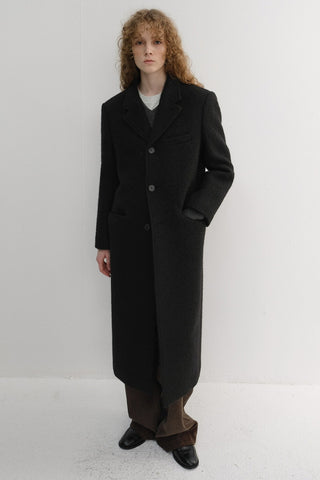 UNISEX 2-WAY 3 BUTTON BOUCLE WOOL COAT BLACK