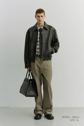 UNISEX DRIZZLER LEATHER JACKET BRUSHED BLACK