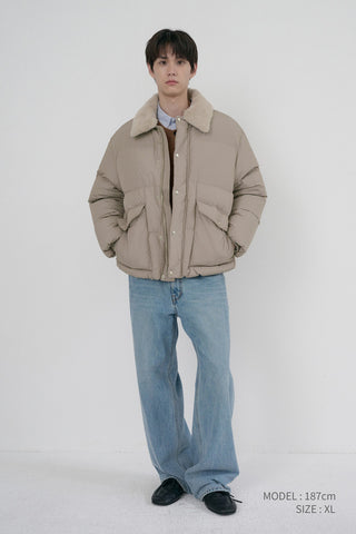 UNISEX COLLARED GOOSE DOWN JACKET BEIGE