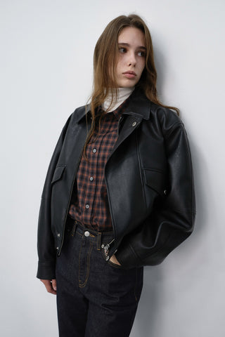 UNISEX CROPPED ALTER-LEATHER BLOUSON BLACK