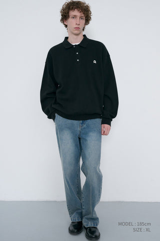 UNISEX LEATHER LOGO COLLARED T-SHIRT BLACK