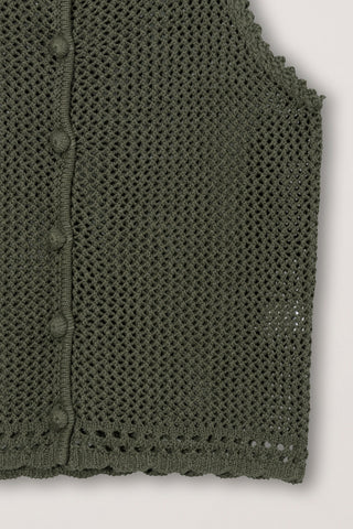 CROCHET BUSTIER KNIT TOP NEUTRAL KHAKI