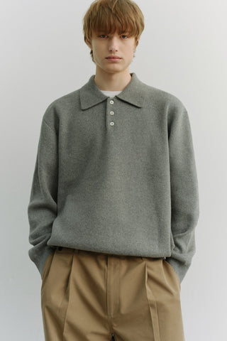 UNISEX CASHMERE COLLARED SWEATER MELANGE GREY