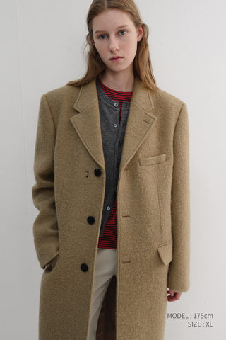 UNISEX 2-WAY 3 BUTTON BOUCLE WOOL COAT CAMEL