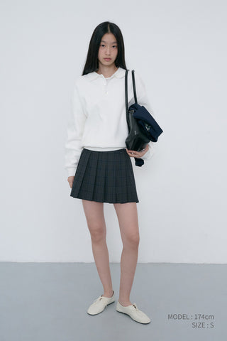 PLEATS MINI CHECKED SKIRT CHARCOAL BLUE CHECK