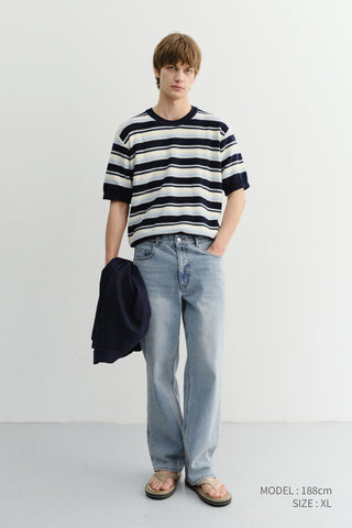 UNISEX STRIPED CREWNECK KNIT NAVY CREAM