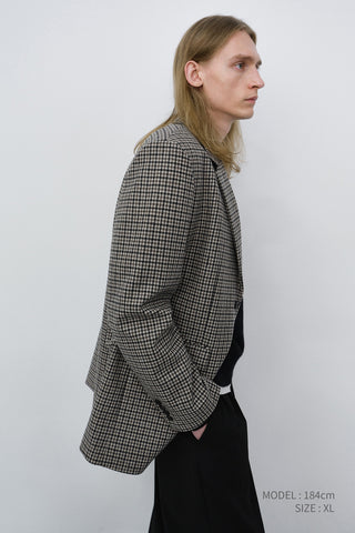 UNISEX CLASSIC 2 BUTTON WOOL BLAZER BEIGE CHECK
