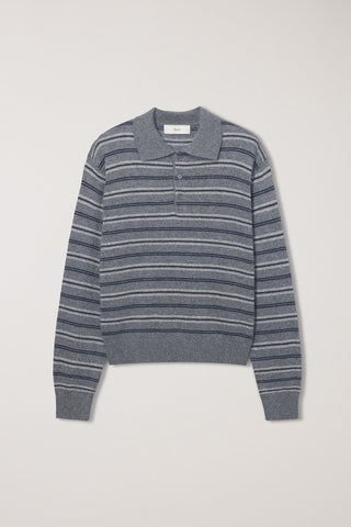 UNISEX COLLARED STRIPED SWEATER GREY