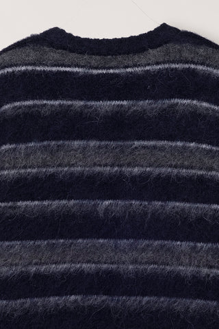 UNISEX STRIPED HAIRY SWEATER NAVY GREY