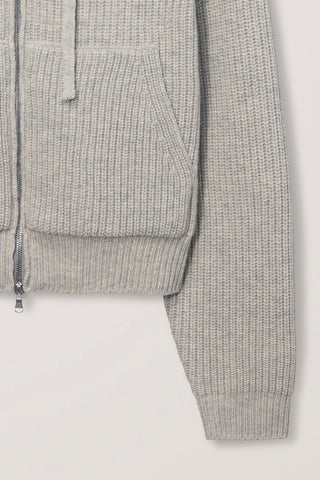 UNISEX HOODED KNIT CARDIGAN LIGHT MELANGE GREY