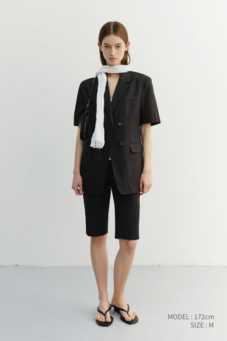 HALF SLEEVE BELTED LINEN JACKET BLACK