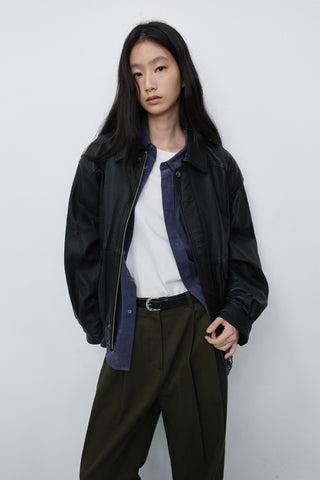 UNISEX OVERSIZED VINTAGE LEATHER BLOUSON BLACK