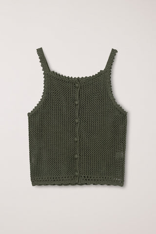 CROCHET BUSTIER KNIT TOP NEUTRAL KHAKI