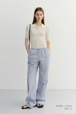 BUTTONED SLIM POLO KNIT CREAM