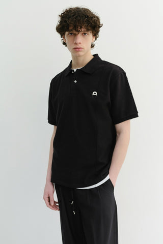 UNISEX LEATHER LOGO POLO SHIRT BLACK