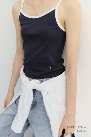 2-TONE TRIM SLEEVELESS TOP NAVY IVORY