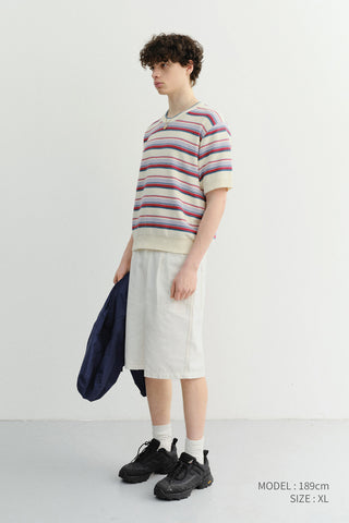 UNISEX STRIPED CREWNECK KNIT CREAM RED