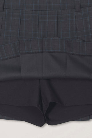 PLEATS MINI CHECKED SKIRT CHARCOAL BLUE CHECK