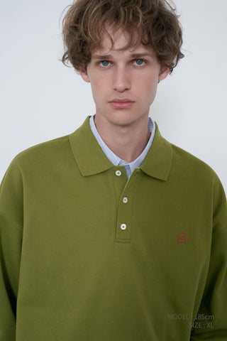 UNISEX LEATHER LOGO COLLARED T-SHIRT OLIVE