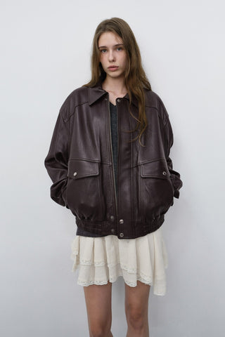 UNISEX OVERSIZED VINTAGE LEATHER BLOUSON BROWN