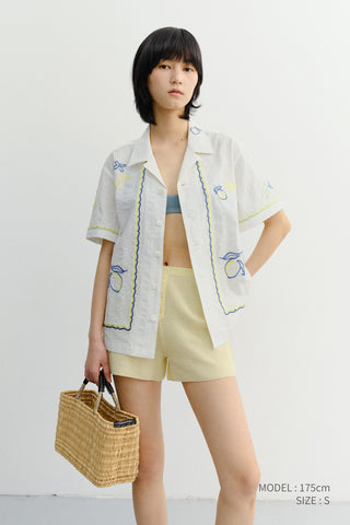UNISEX HAND-DRAWING OPEN COLLARED SHIRT LEMON GARDEN