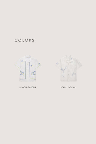 UNISEX HAND-DRAWING OPEN COLLARED SHIRT LEMON GARDEN