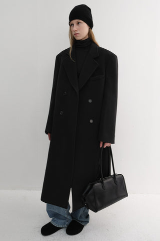 UNISEX LOOSE DOUBLE-BREASTED COAT BLACK