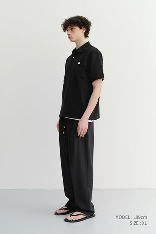 UNISEX LEATHER LOGO POLO SHIRT BLACK